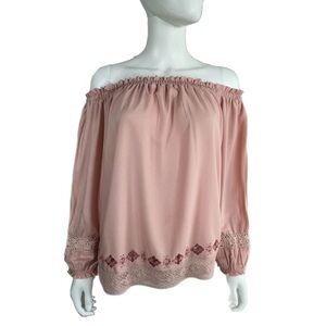 Rue21 Off Shoulder Blush Embroidered Boho Peasant Sleeve Blouse